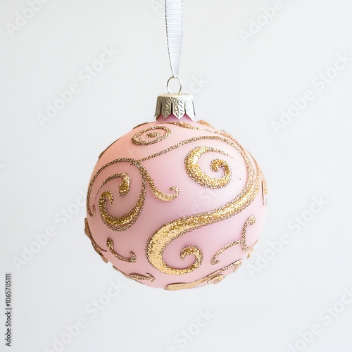 Boule de Noël rose avec motifs dorés scintillants. photo