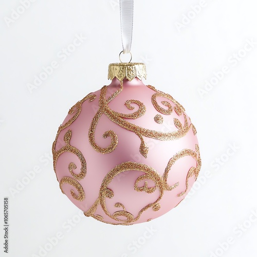 Boule de Noël rose avec motifs dorés scintillants. photo