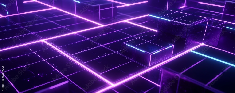Fototapeta premium Structure de grille néon avec effets de lumière violet et cyan.