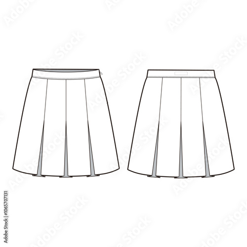 Pleated Mini Skirt Technical Drawing - Front and Back View

