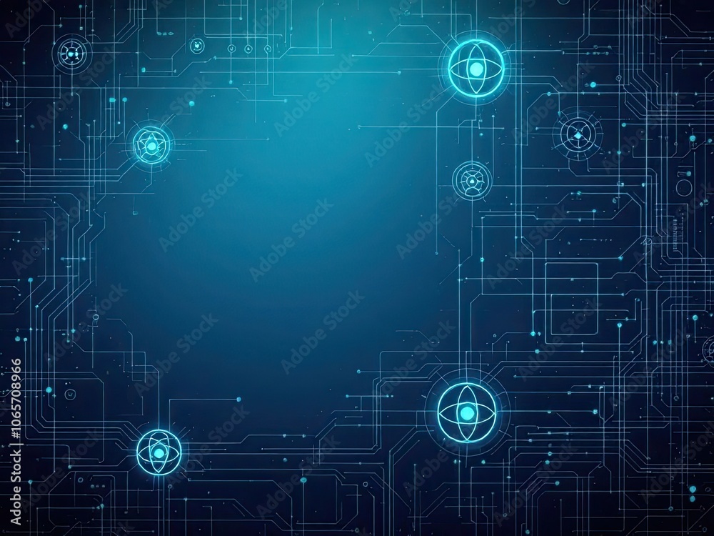 Obraz premium Retro-Futuristic Circuit Network Interface | Luminescent Blue Digital Framework | Advanced Technological Grid System