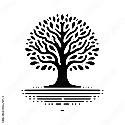  oak tree range tribal art style engraved logo design vector