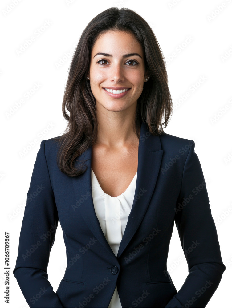 A professional businesswoman in a tailored suit smiling A professional businesswoman in a tailored suit smiling