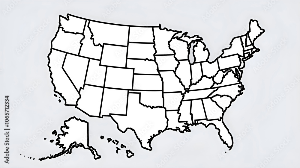 USA map with states isolated on a white background. United States of ...