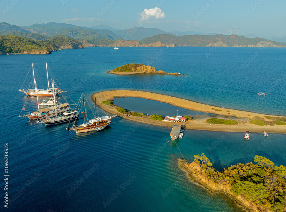 Turkish Maldives Yassıca Islands Drone Photo, Göcek Fethiye, Muğla Türkiye (Türkiye)