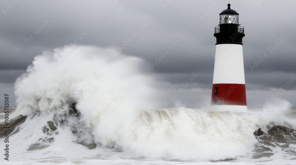 Obraz premium Powerful Waves Crashing Against Lighthouse by the Ocean