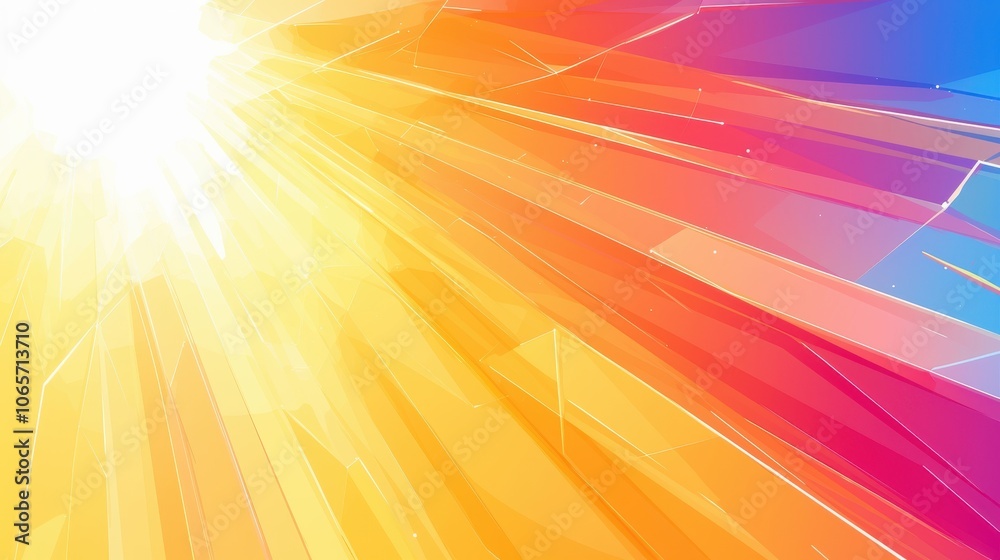 Obraz premium Vibrant abstract sunburst in shades of yellow, orange, and pink emanating from the corner, creating a warm, energetic mood.