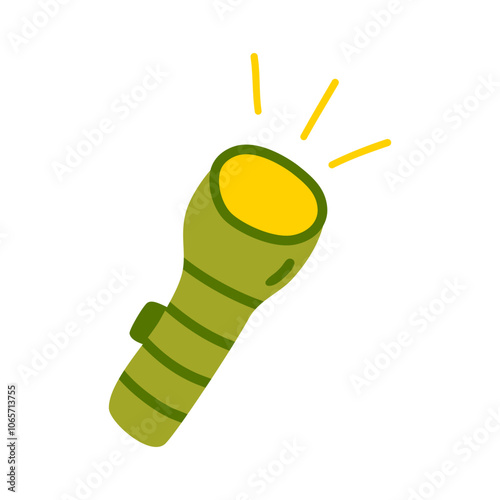 Vibrant yellow and green flashlight illustration with light beams.