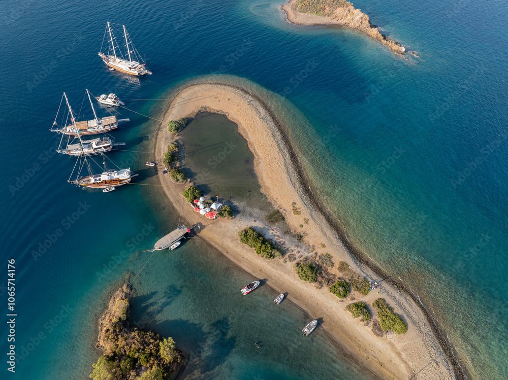 Turkish Maldives Yassıca Islands Drone Photo, Göcek Fethiye, Muğla Türkiye (Türkiye)