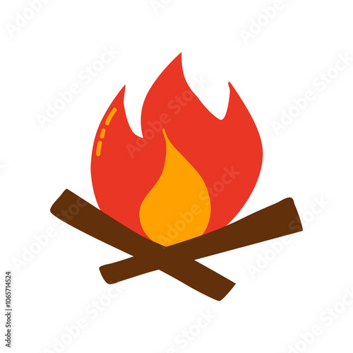 Abstract cartoon campfire illustration with vibrant flames and simple design.