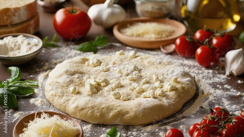 Pizza dough with semolina and biga yeast on table photo