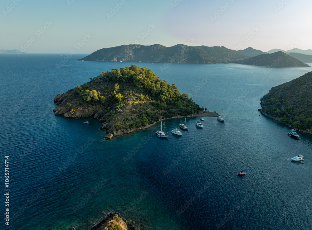 Turkish Maldives Yassıca Islands Drone Photo, Göcek Fethiye, Muğla Türkiye (Türkiye)