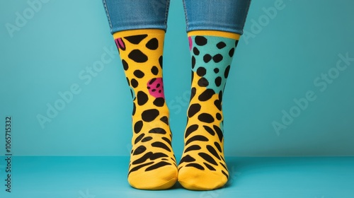 Quirky Animal Print Socks on Vibrant Background photo