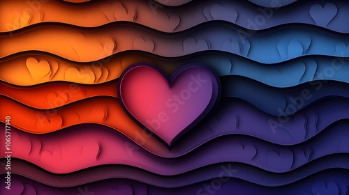 Vibrant Layered Paper Cut Style Heart Pattern Background in Warm and Cool Tones   Colorful Geometric Textured Graphic Design Ideal for Valentine s Day Romance or Emotional Concepts photo