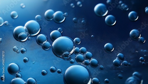 a close up of water bubbles on a blue and dark blue hued surface along with bubbles on the water s surface photo