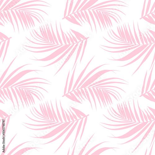 Seamless pattern of jungle pink palm leaves. Tropical leaves seamless vector floral pattern background. Vector illustration in trendy style.