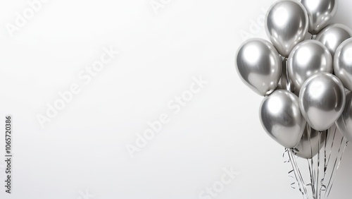 Elegant bunch of silver balloons on a white background, perfect for celebration or party themes