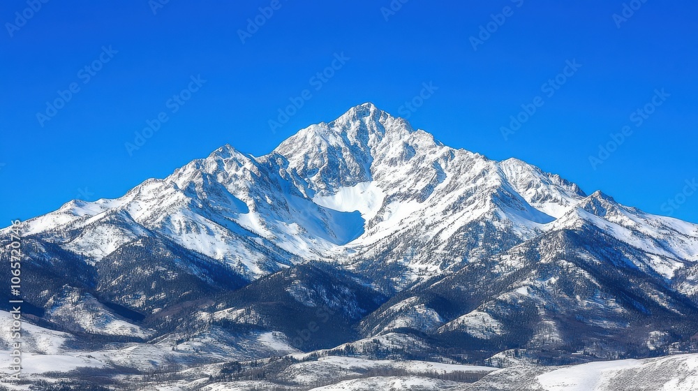 Obraz premium Snow-Capped Mountain Range Under Clear Blue Sky