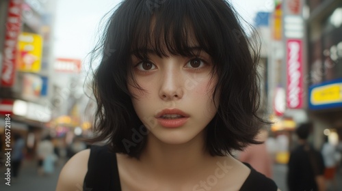 Wallpaper Mural 柔らかな照明と率直な表情で、賑やかな街並みを背景にした都会のポートレート Torontodigital.ca