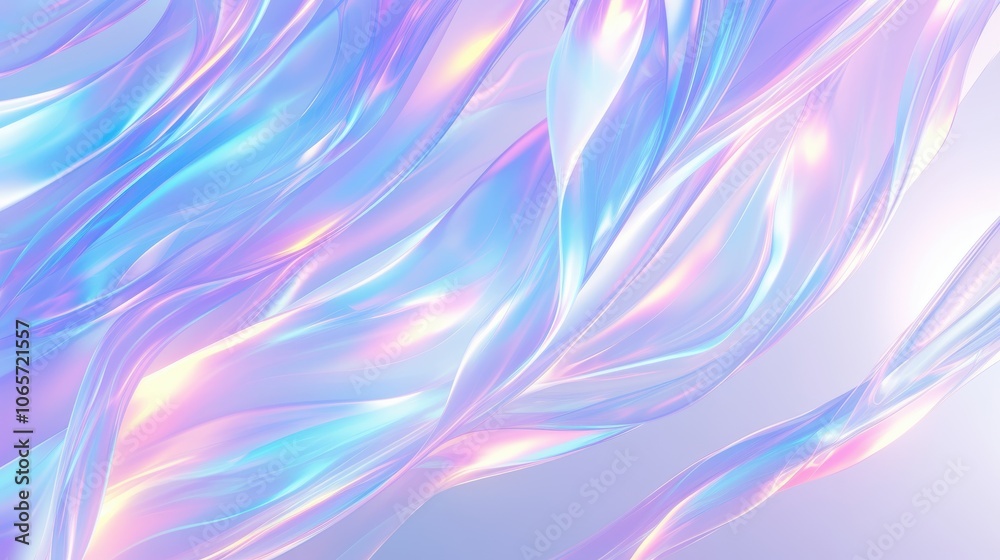 Fototapeta premium Abstract digital artwork featuring flowing pastel waves in shades of blue and pink, creating a serene and dreamy atmosphere.