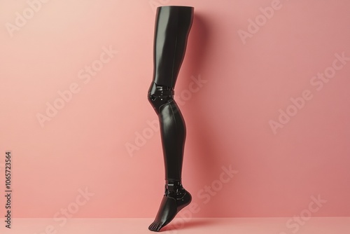 A stylish prosthetic leg stands against a pink wall, highlighting innovation in mobility solutions for individuals with limb differences. Generative AI photo