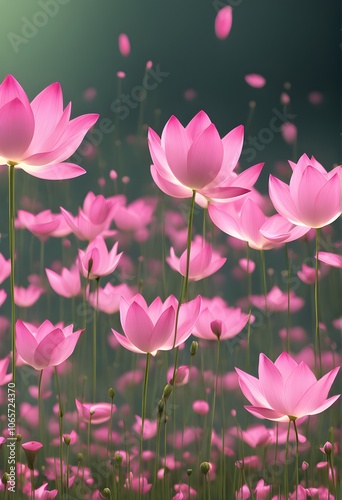 falling lotus petals that dissolve as they touch the ground, symbolizing a peaceful release photo