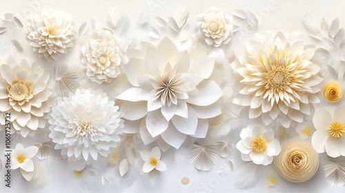 White Paper Flowers with Yellow Centers