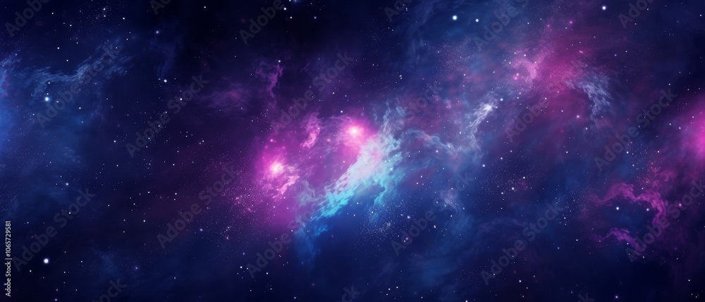 Fototapeta premium Delve into the enchanting beauty of the vast cosmos, showcasing vibrant colors and ethereal nebulae amidst stunning celestial landscapes in this captivating and mesmerizing spacethemed artwork