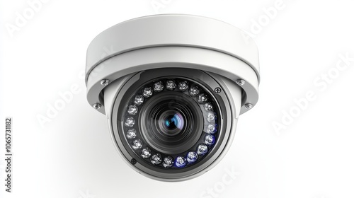 This image features a compact dome camera encased in protective housing, with a focus on its multiple infrared sensors ideal for wide-area surveillance. photo