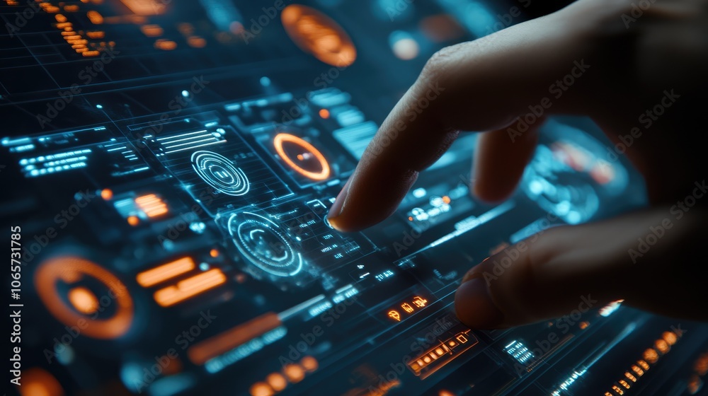 Obraz premium Explore innovative user interfaces by interacting with advanced technology displays