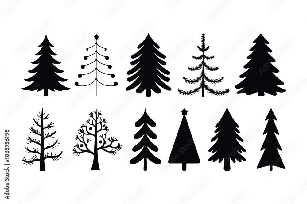 Obraz premium black and white christmas tree silhouette vector illustration