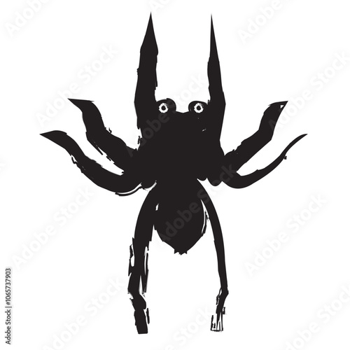 A striking black silhouette of a spider stands out against a clear white background highlighting its unique form and detailed appendages