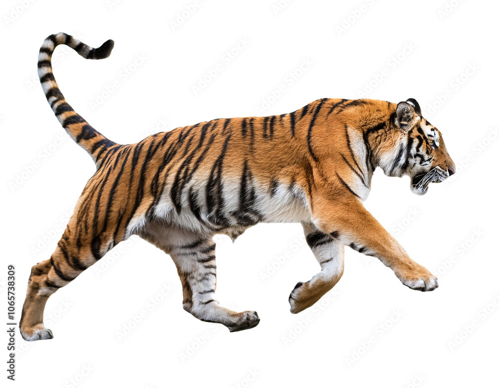 Obraz premium running tiger, isolated on white background, cutout 