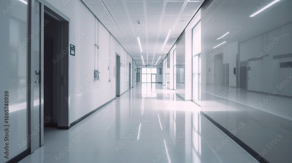 Modern Hospital Corridor with Bright Lighting Modern Hospital Corridor with Bright Lighting