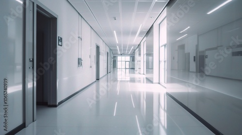 Modern Hospital Corridor with Bright Lighting