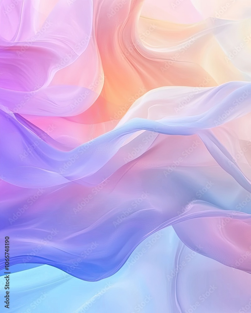 Fototapeta premium Pastel Dream: Flowing silk fabric in soft pastel shades creates a dreamy and ethereal background. Perfect for design projects needing a touch of elegance and serenity. 