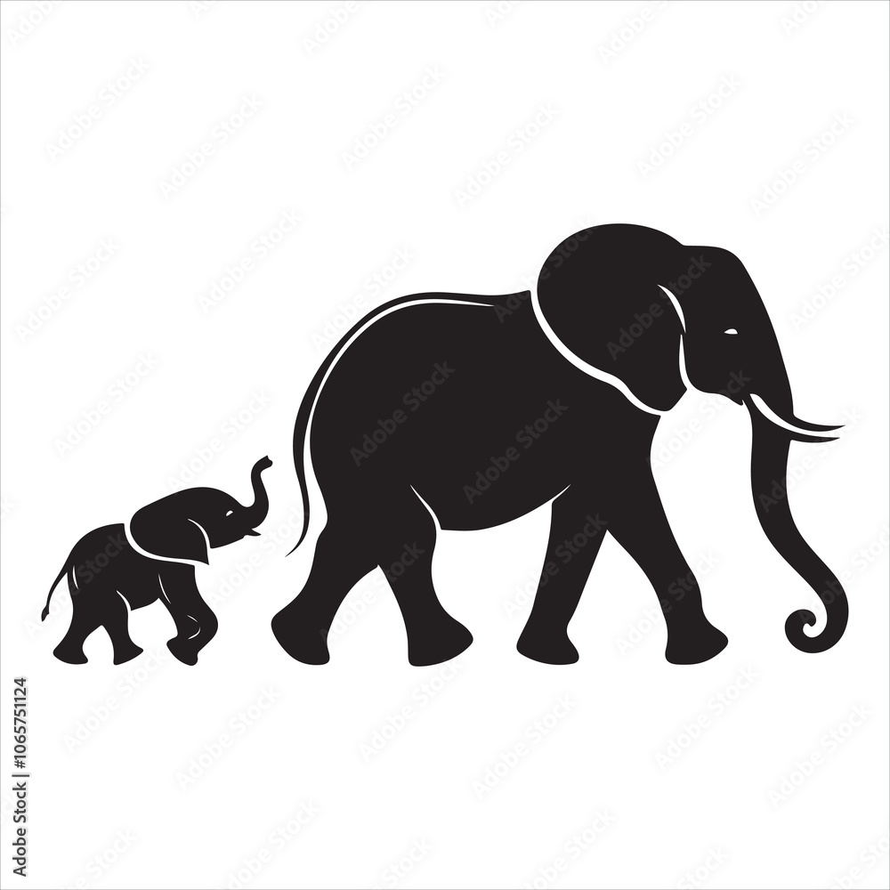 Fototapeta premium Black silhouette of a standing elephant on a clean white background