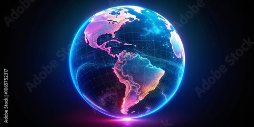 Digital Globe A Futuristic Perspective of Earth with North and South America in Vivid Colors and a Grid Network photo