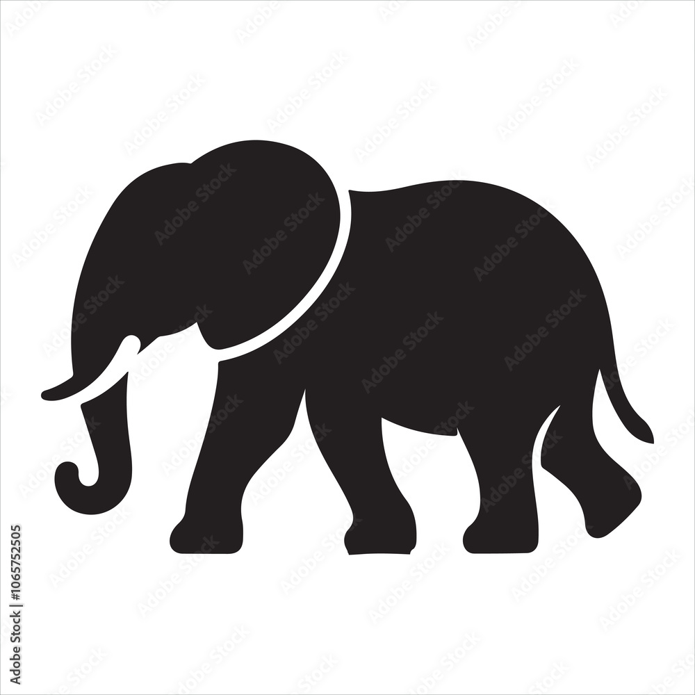 Fototapeta premium Black silhouette of a standing elephant on a clean white background