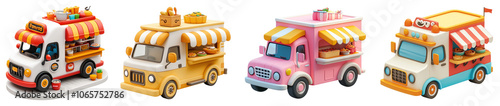A 3D food truck icon with a transparent background, representing culinary adventures during travel.