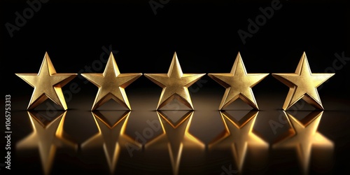 Golden Five-Pointed Stars on a Black Background 3D Rendered Illustration of Excellence and Achievement