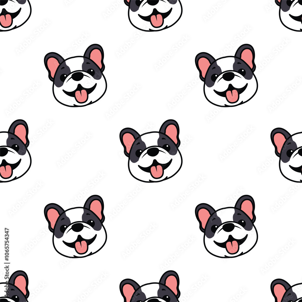 Fototapeta premium Cute french bulldog cartoon seamless pattern, vector illustration