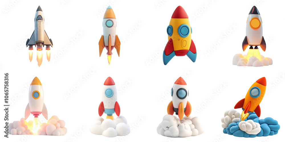 Fototapeta premium Rocket isolated animation 3d mockup without background using for all purpose.