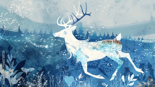 Arcticthemed stock illustration with Scandinavian folk art motifs photo