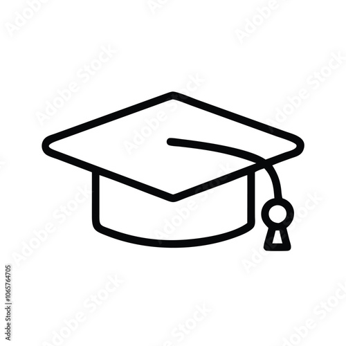 Minimalist Graduation Cap Icon in Black Outline, Simple black outline icon of a graduation cap with tassel, symbolizing education, academic achievement, and graduation ceremonies.