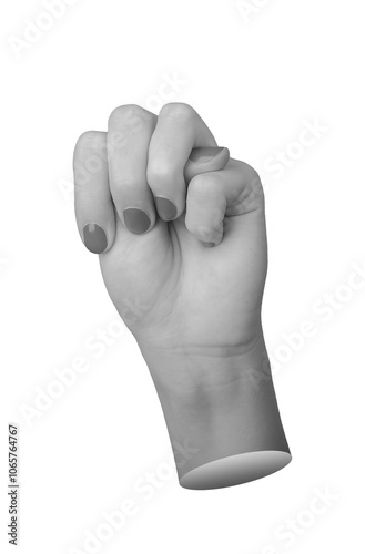 female hand with the thumb positioned between the pinky and ring finger, forming the fig sign, symbol for good luck or a protective gesture, isolated on a white background. photo