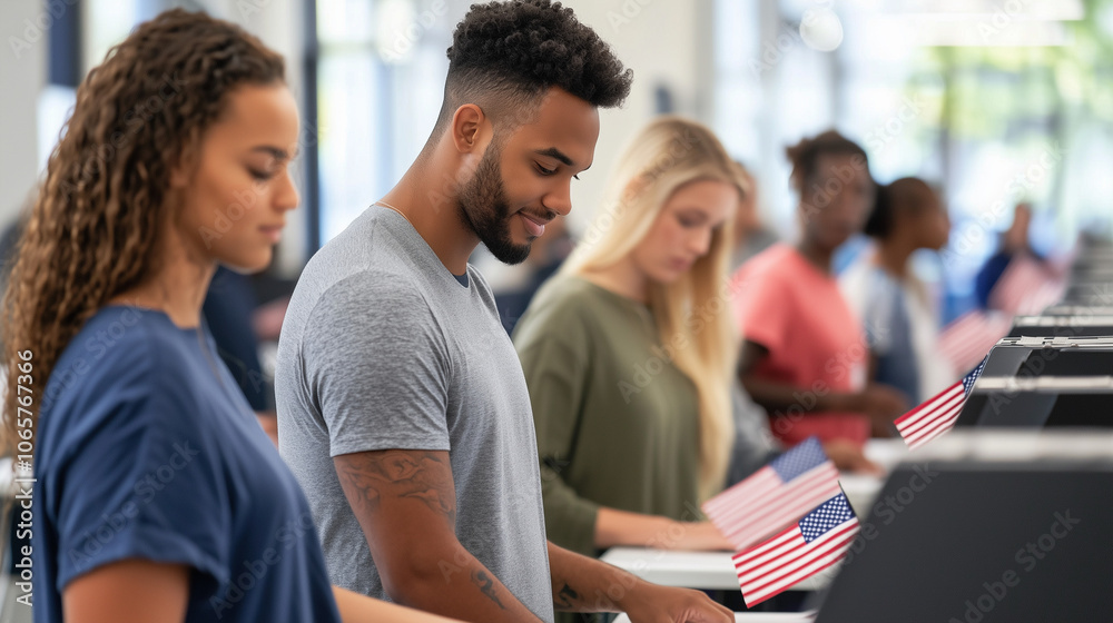 Obraz premium Voting in America Community Engagement at Polling Station