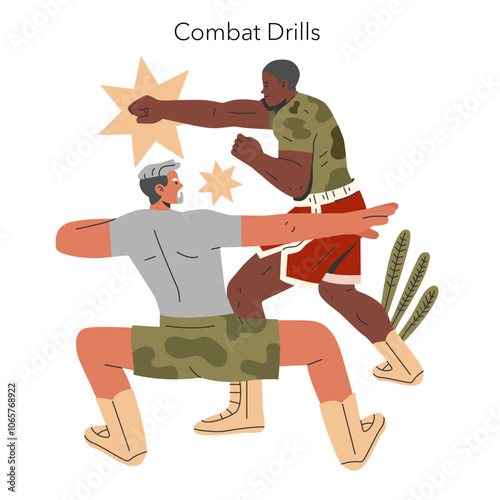 Military Training. Flat Vector Illustration