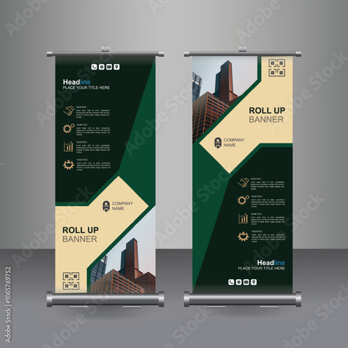 Vertical Business Roll Up  Banner Design, Signboard Advertising Brochure Flyer Template Vector X-banner and Street Business Flag of Convenience, Layout Background.