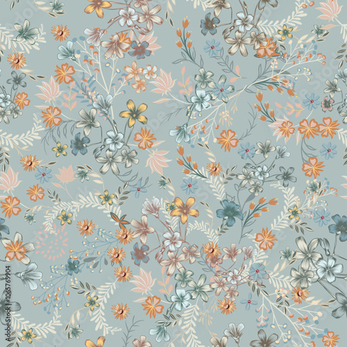 Floral rustic pattern abstract flowers. Small flowers. Ditsy print. Floral seamless background